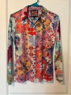 NWT Johnny Was McDreamer Mesh Button Front Shirt
